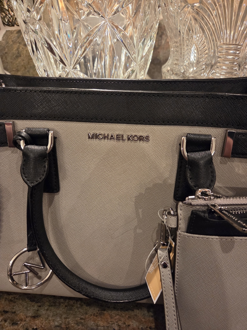 MICHAEL KORS Gray and Black Saffiano Satchel Set - Picture 2 of 13